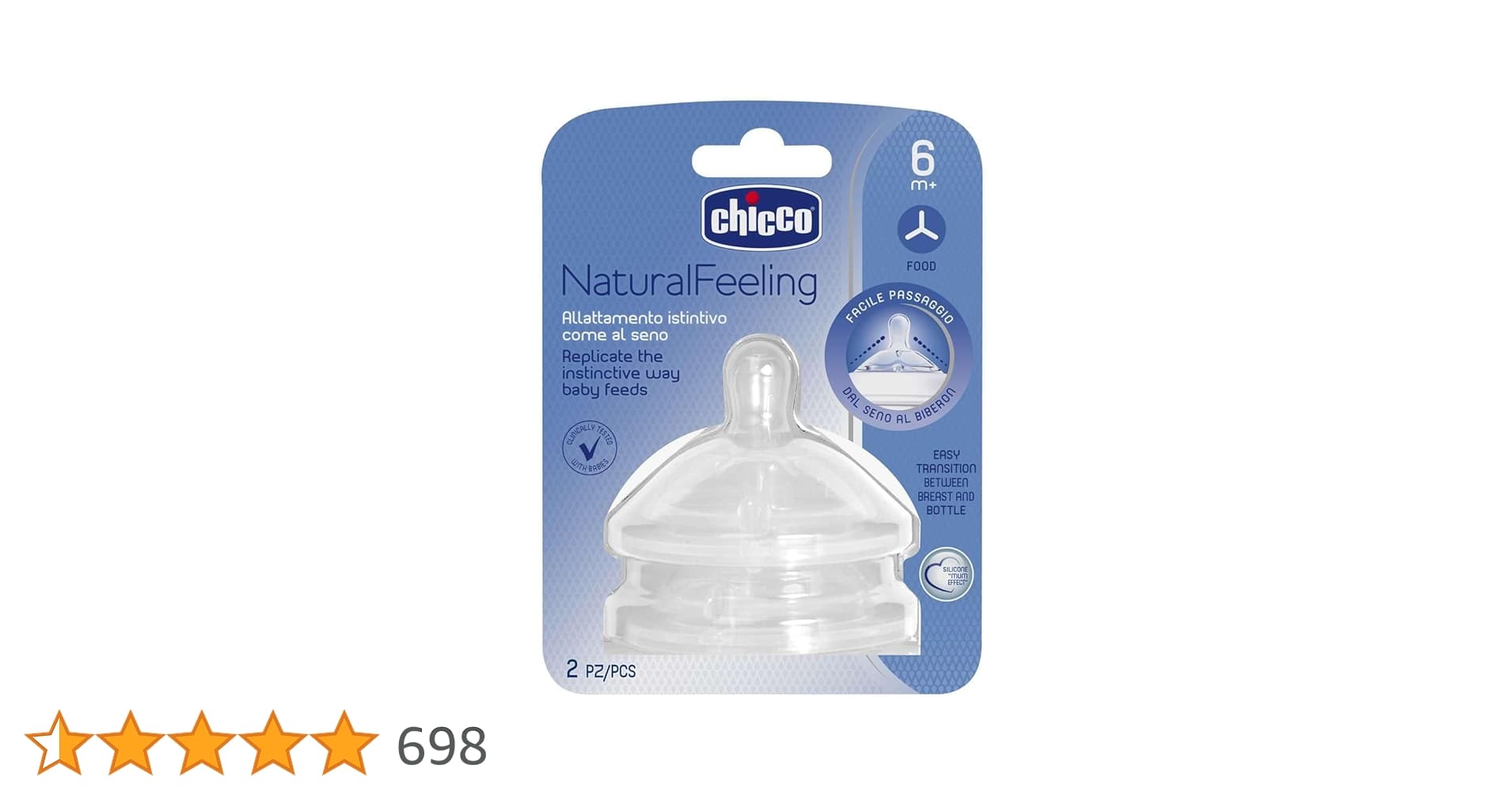 Chicco Natural Feelling Teat 6M+ 2 Pcs