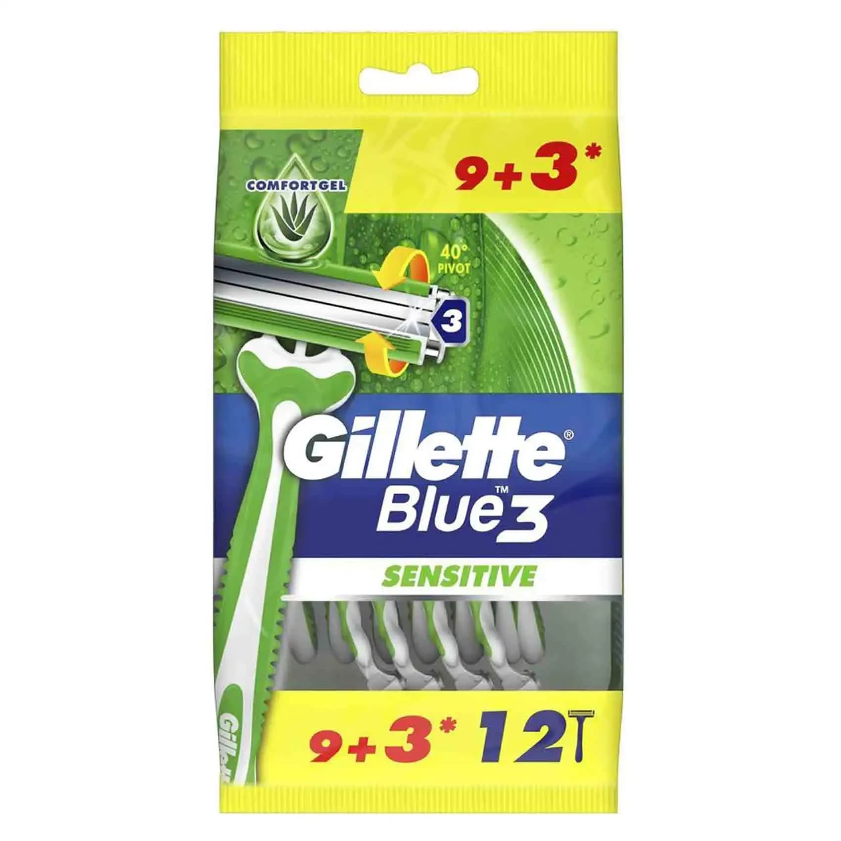 Gillette blue3 sensitive men's disposable razors  9+3 razors
